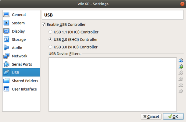 VirtualBox USB settings